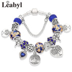 Tibetan Silver Tree of Life Charm Bracelet Green Crystal Flower Bead DIY