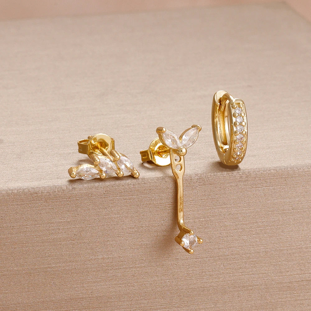 3PCS Fashion Simple Zircon Hoop Earrings Set Stainless Steel Punk