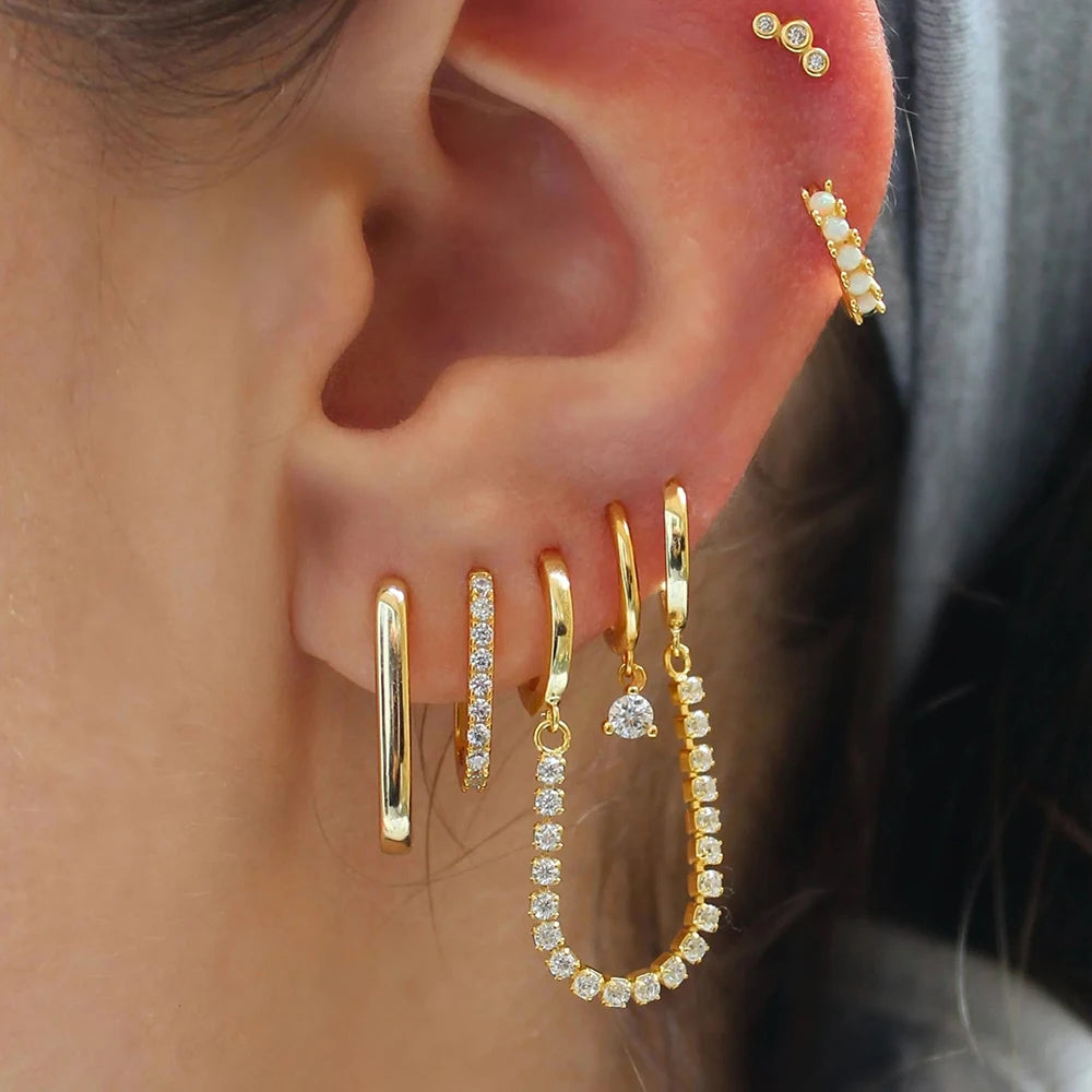 2PCS Gold Colour Square Stainless Steel Hoop Earrings Minimalist Punk
