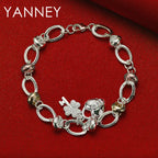 925 Sterling Silver 8-inch Heart Four-Leaf Clover Bracelet Women Party Gift