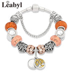 Silver Colour Tree of Life Bead Bracelet Green Leaf Crystal Charm Bangle