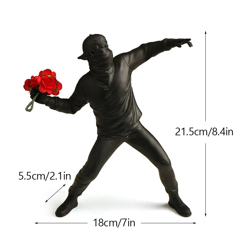 Flower Thrower Statue Pop Art Modern Balloon Girl Figurine Office Home Decoration