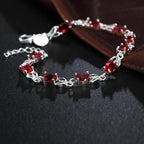 Red Crystal Chain Bracelet 925 Sterling Silver Women Fashion Wedding Gift