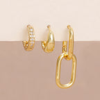 3PCS Stainless Steel Zircon Hoop Earrings Set Gold Colour Piercing