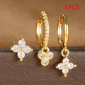 3PCS Vintage Stainless Steel Flowers Huggies Hoop Earrings Zircon