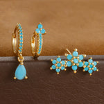 Vintage Blue Turquoise Water Drop Hoop Earring Set Geometric Steel