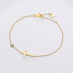 Birthstone Zirconia Thin Chain Link Cross Bracelet Stainless Steel Women's Adjustable Link Stacked Layered Chain Bracelets