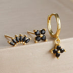 3PCS Fashion Orange Blue Zircon Hanging Earrings Stainless Steel Flower