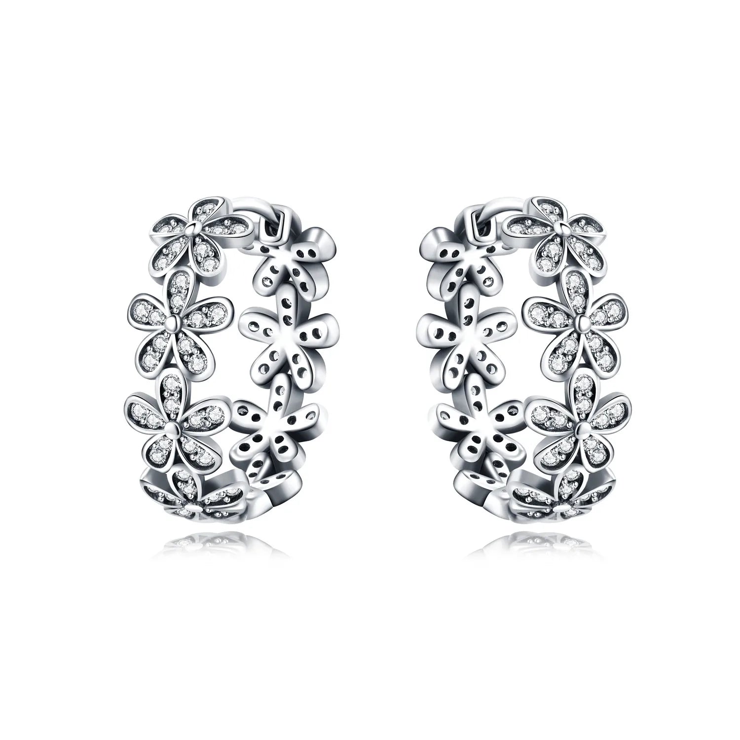 925 Sterling Silver Purple Flowers Versatile Hoop Earrings Fine Birthday Gift