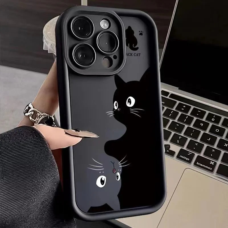 Cute Cartoon Black Cat Case for Samsung Galaxy S24 S23 S22 Ultra S21 FE A55