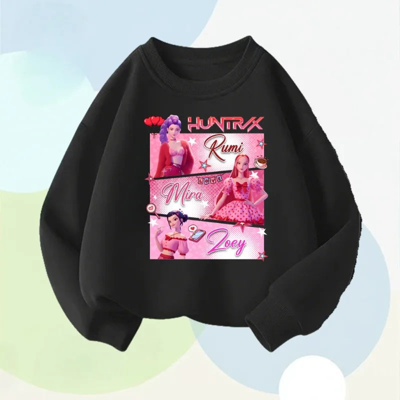 K-pop Girls Casual Sweatshirt O-Neck Long Sleeve Cartoon Print Pullover