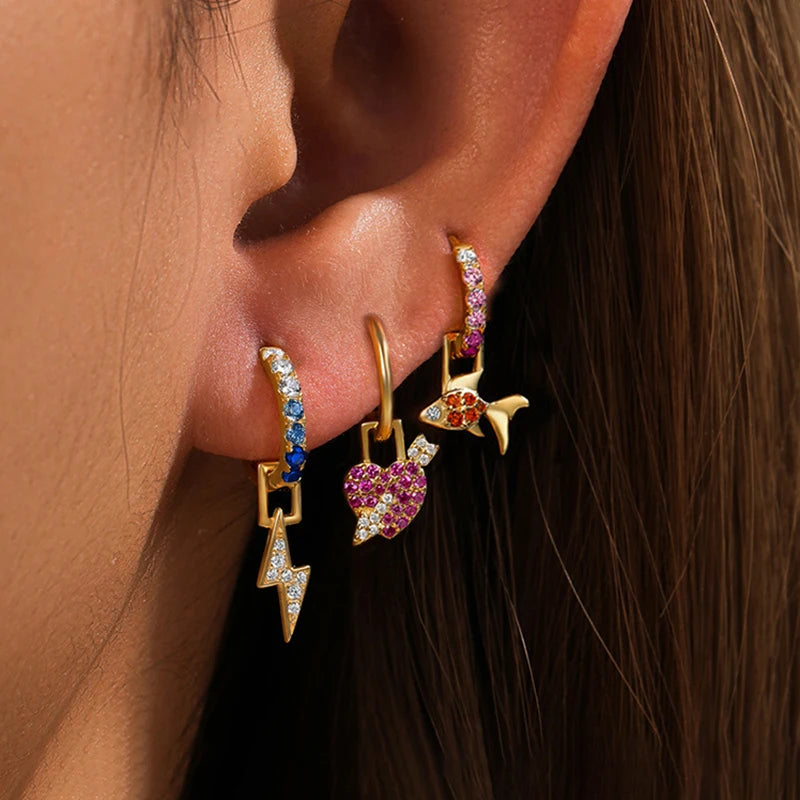 Cubic Zirconia Water Drop Hoop Earring Stainless Steel Geometry