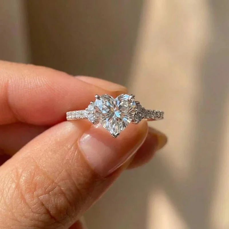 925 Sterling Silver Sparkling Zircon White Purple Elegant Love Heart Ring Party Engagement Jewellery