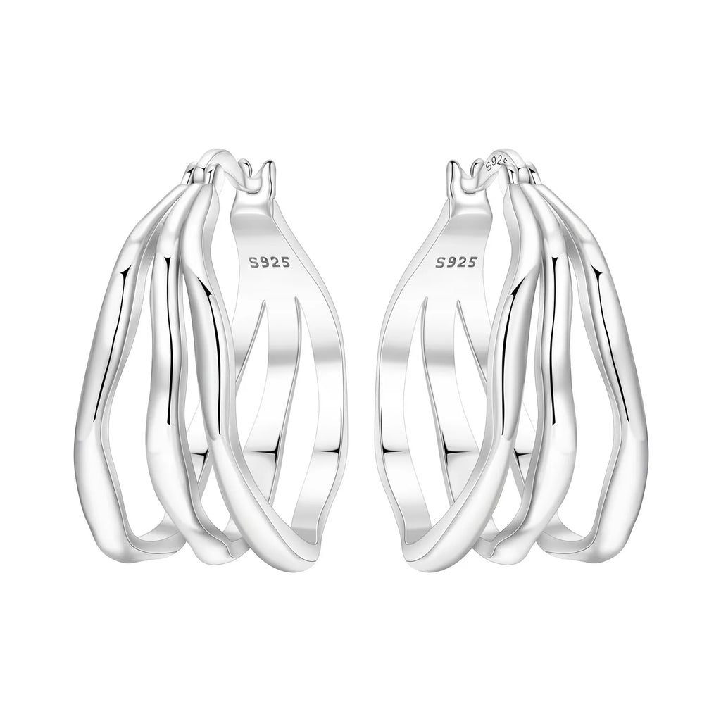 925 Sterling Silver Curled Grass Pattern Flower Hoop Earrings Women's Jewellery