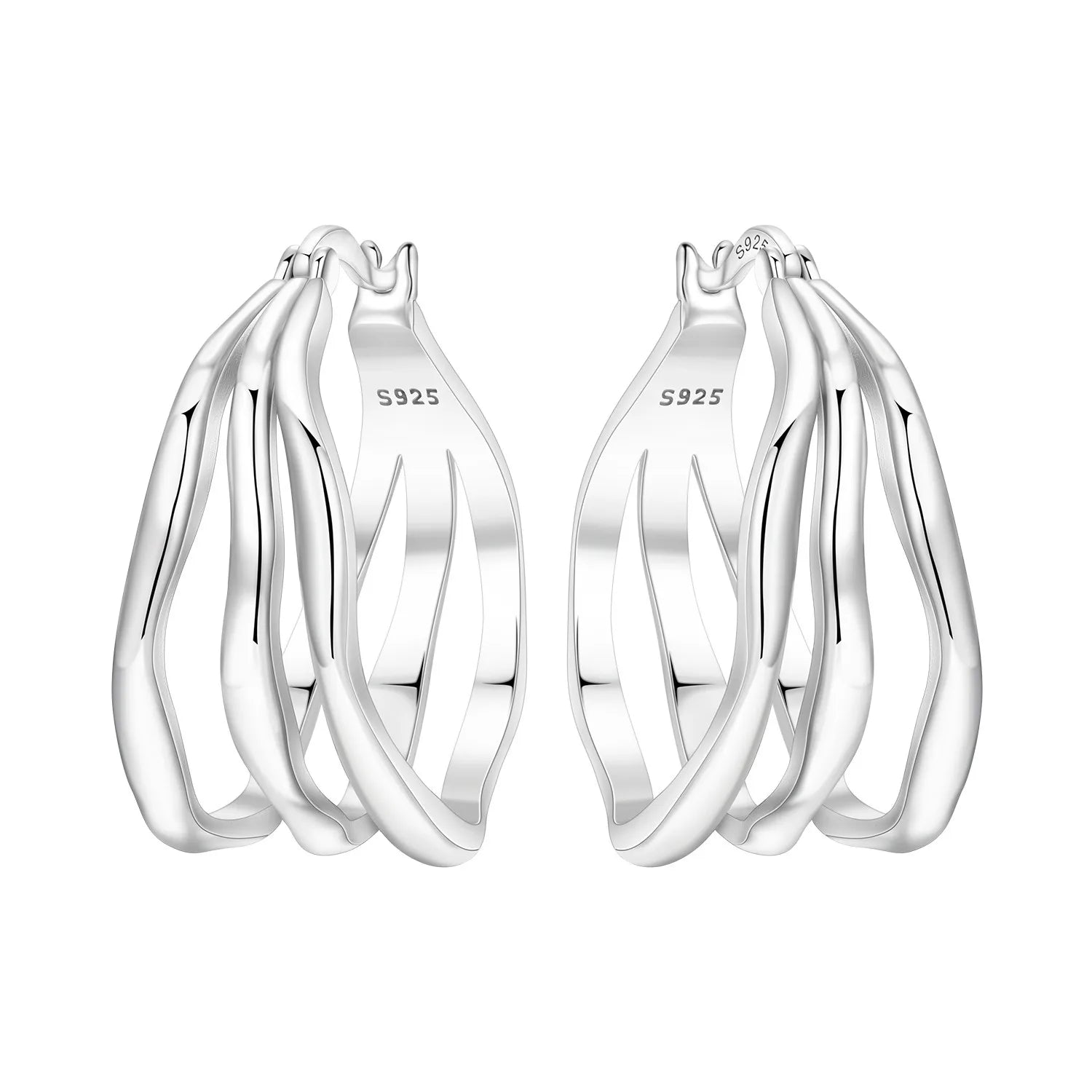 925 Sterling Silver Curled Grass Pattern Flower Hoop Earrings Women's Jewellery