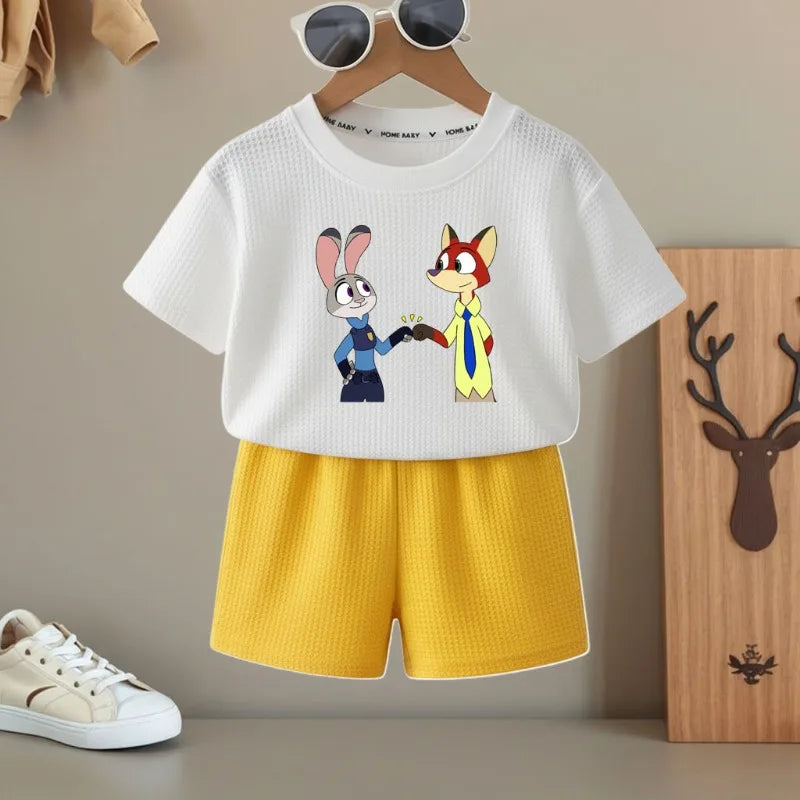 K-pop Boys and Girls Summer Casual T-Shirt and Elastic Waist Shorts Set