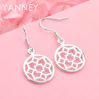 925 Sterling Silver Floral Openwork Pendant Earrings Women Wedding Jewellery