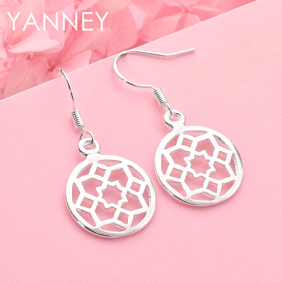 925 Sterling Silver Floral Openwork Pendant Earrings Women Wedding Jewellery