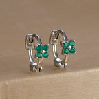 18K Gold Plated Green Zirconia Huggies Hoop Earrings Square Pendant