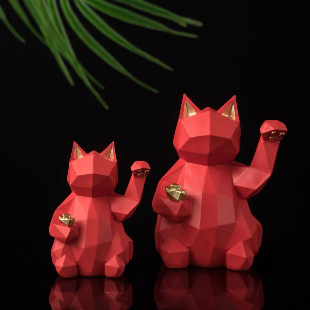 25cm Resin Lucky Cat Statue Nordic Animal Figurine Office Living Room Ornaments