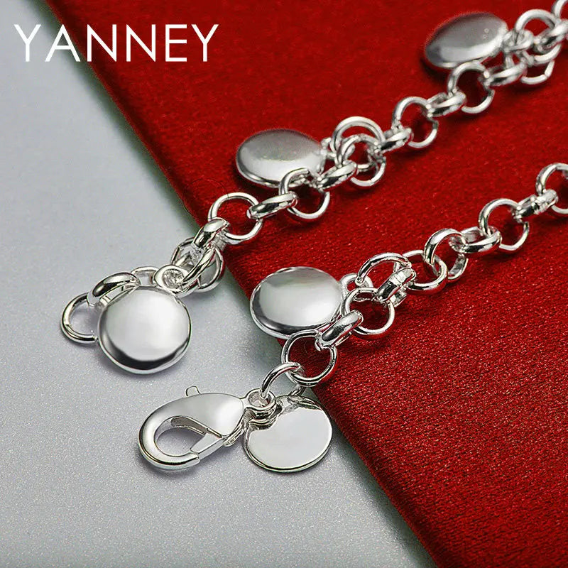 925 Sterling Silver 8-inch Delicate Round Bracelet Women Wedding Jewellery Gift