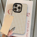 Simple Striped Grid Lychee Case for iPhone 17 16 15 14 13 Pro Max
