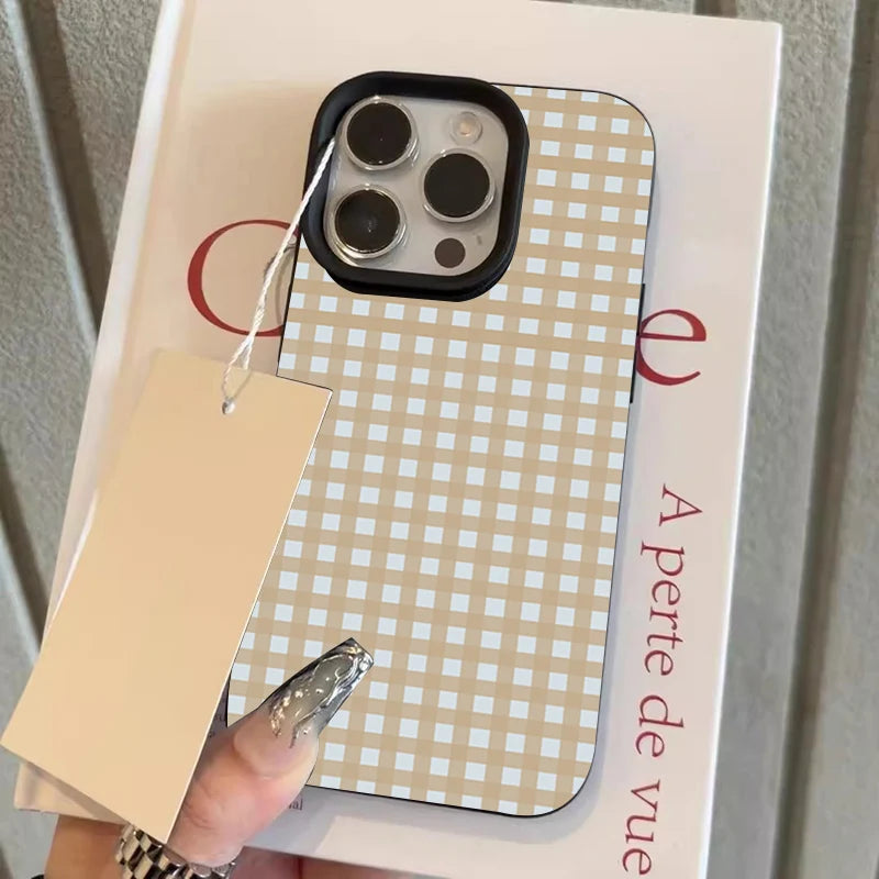 Simple Striped Grid Lychee Case for iPhone 17 16 15 14 13 Pro Max