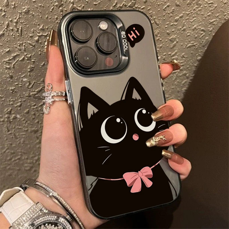 Black Cat Eating Fish Silver Case for Redmi Note 14 13 12 11 Pro