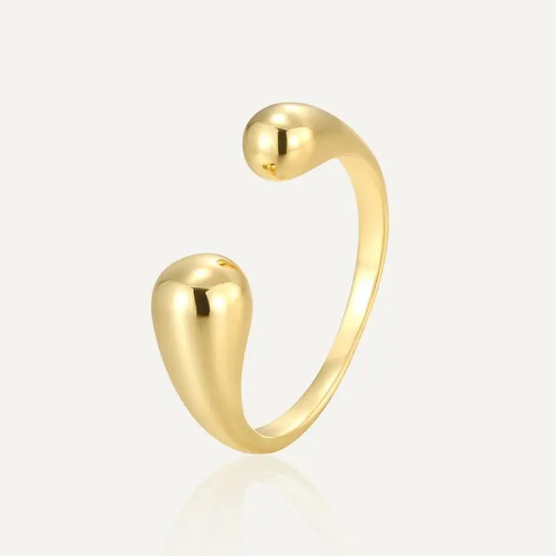 925 Sterling Silver Smooth Double Ball Beads Ring Adjustable Gold Colour Geometric Couple Jewellery