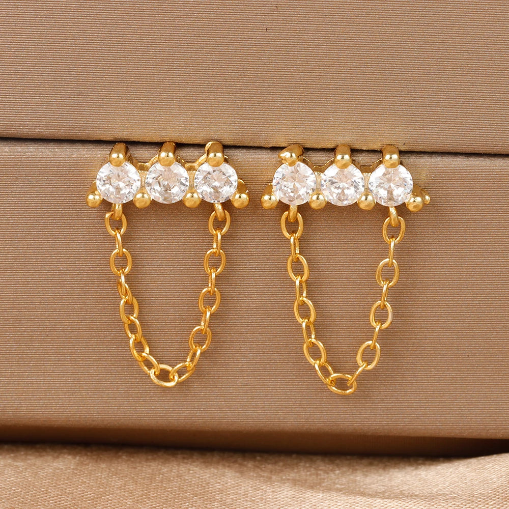 Fashion Zircon Link Chain Cross Hoop Earrings Stainless Steel