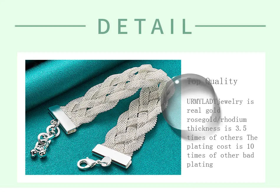 Braid Chain Bracelet 925 Sterling Silver Men Women Wedding Fashion Jewellery