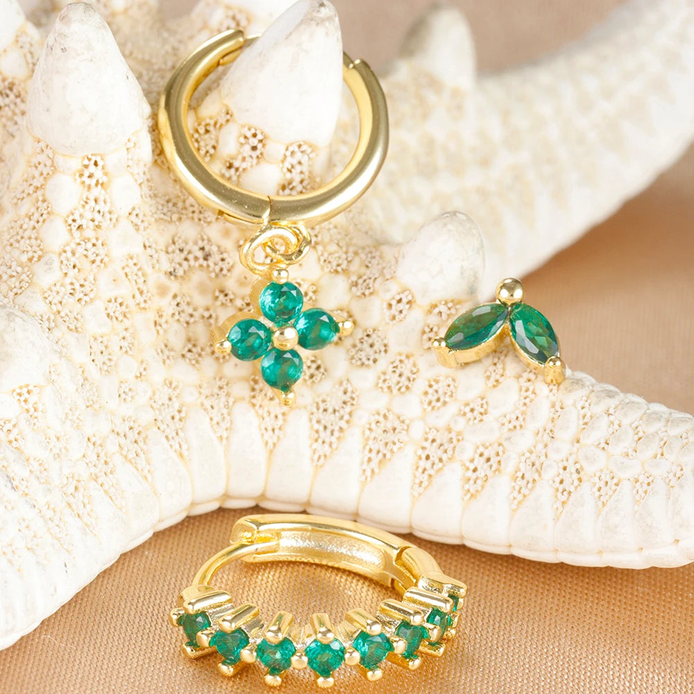 3PCS Vintage Stainless Steel Multicolor Zirconia Hoop Earrings Set