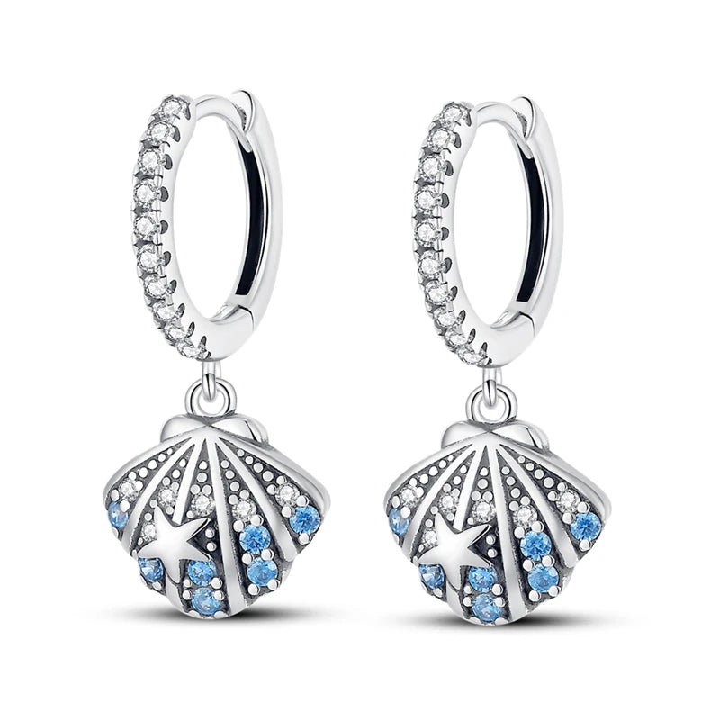 925 Sterling Silver Blue Devil Fish Hoop Earrings Anniversary Jewellery Gift