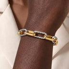 Two Tone Twist Link Paperclip Bracelet for Women, Chunky Stainless Steel Bracelet Adjustable Link, 18k Gold Plated Jewelry
