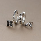 3PCS Trendy Stainless Steel Flower Drop Earring Set Zirconia Dangle