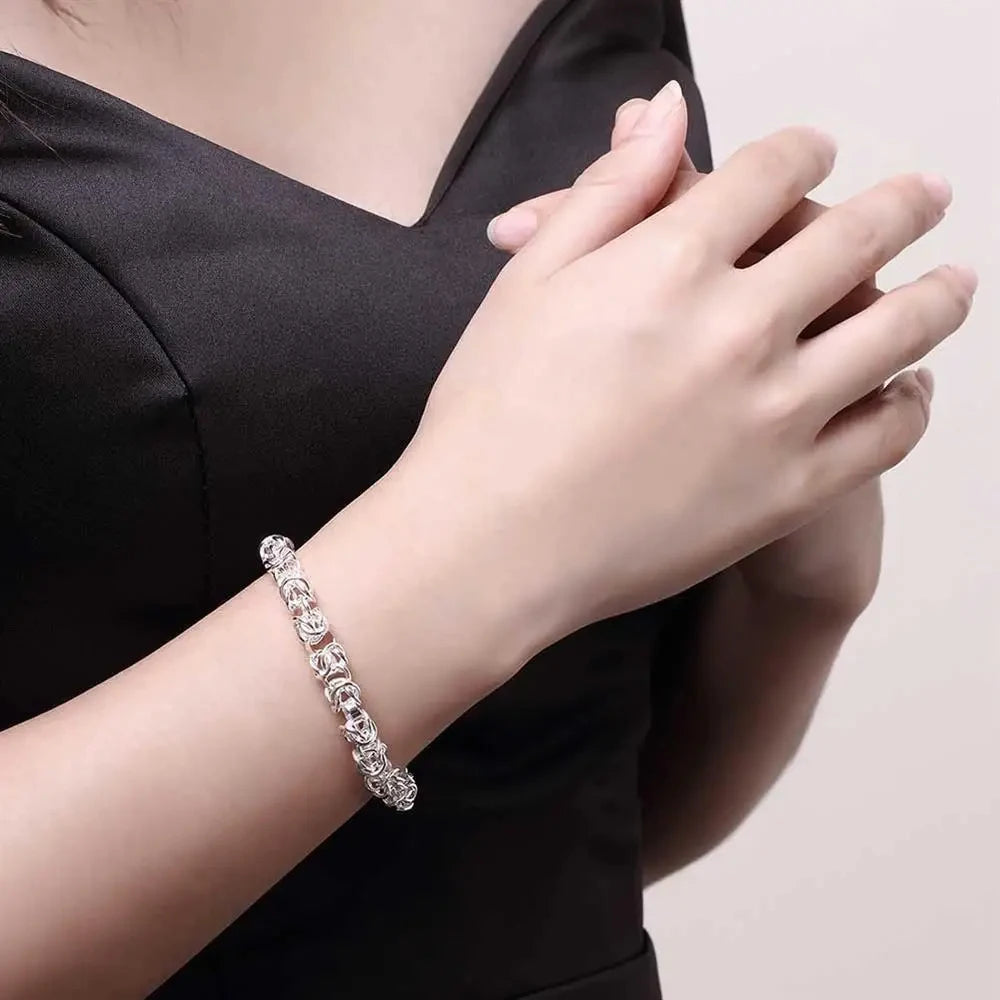 925 Sterling Silver Classic Circle Chain Bracelet Men Women Wedding Gift