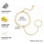 Stainless Steel Hand Chain Ring Bracelet for Women, Adjustable Gold Plated Doule-layer Bracelets, Christmas Party Jewelry