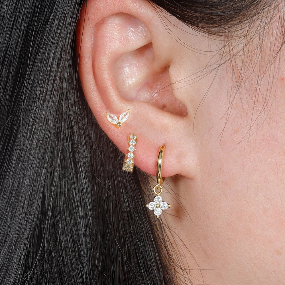 3PCS Vintage Stainless Steel Multicolor Zirconia Hoop Earrings Set