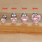 1PC Simple Pink Cubic Zirconia Heart Small Stud Earrings Steel