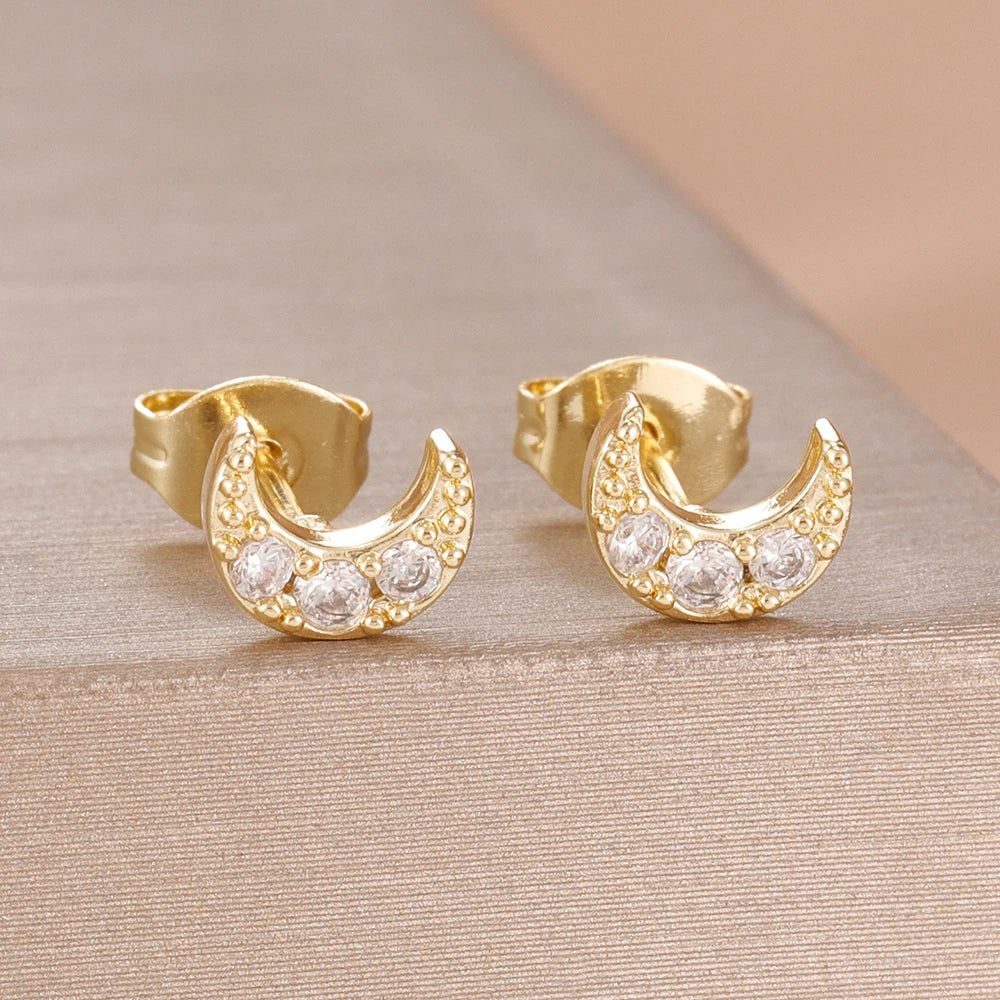 2PCS Fashion Geometry Zirconia Twinkle Star Stud Earrings Shinny