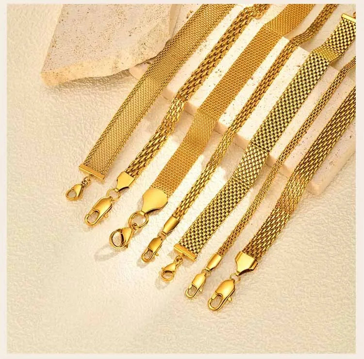 Stainless Steel 18K Gold Plated Bracelet for Women, Adjustable Weaving Mesh Chain, Exquisite Jewelry Gift