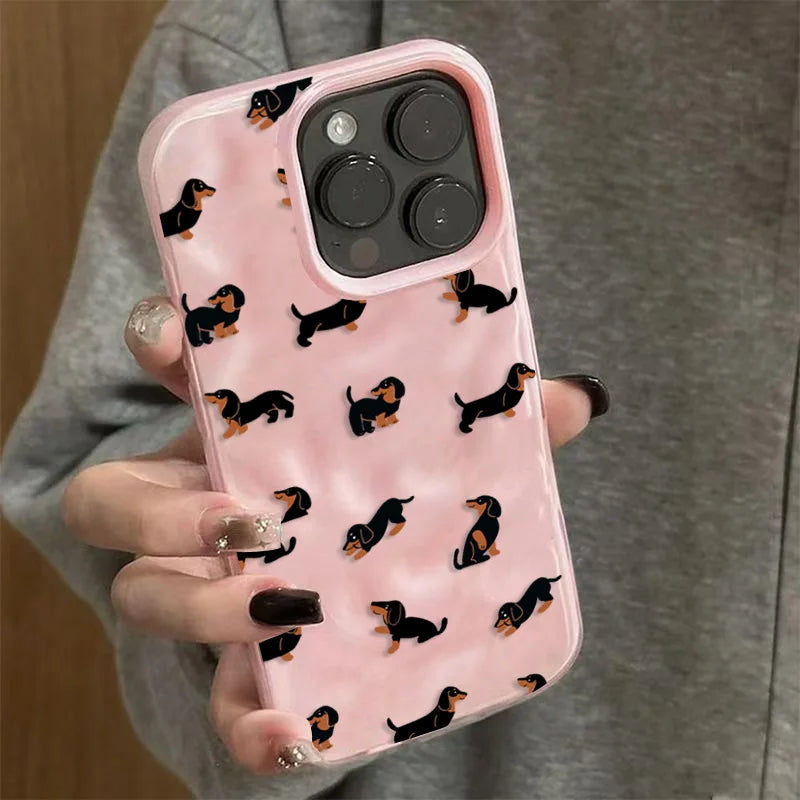 Dachshunds Pattern Case for iPhone 17 16 15 14 13 12 11 Pro Max Plus Texture