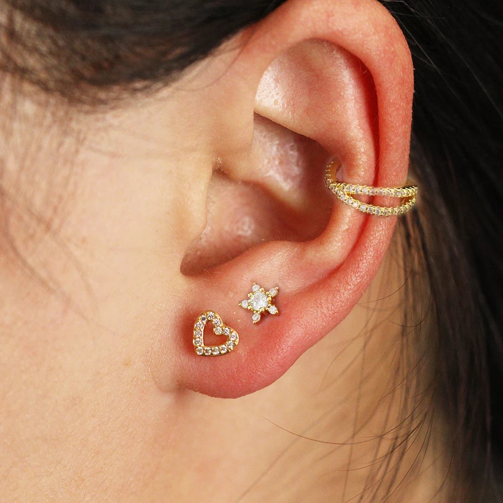 Fashion Stainless Steel Zircon Chain Hoop Earrings Helix Tragus