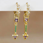 2PCS Stainless Steel Multicolor Zircon Geometry Drop Earrings