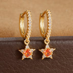 Luxury Crystal Zirconia Star Hoop Earrings Gold Plated Geometric
