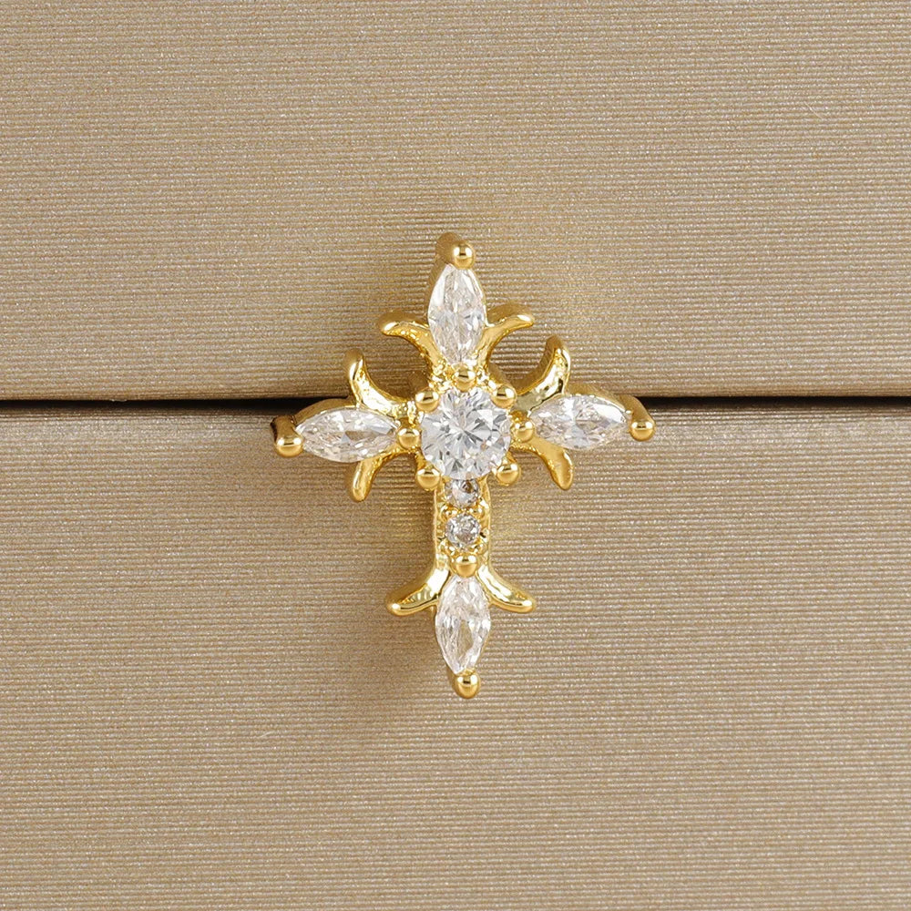 1PC Stainless Steel Mini Zircon Cross Stud Earrings Gold Helix Tragus