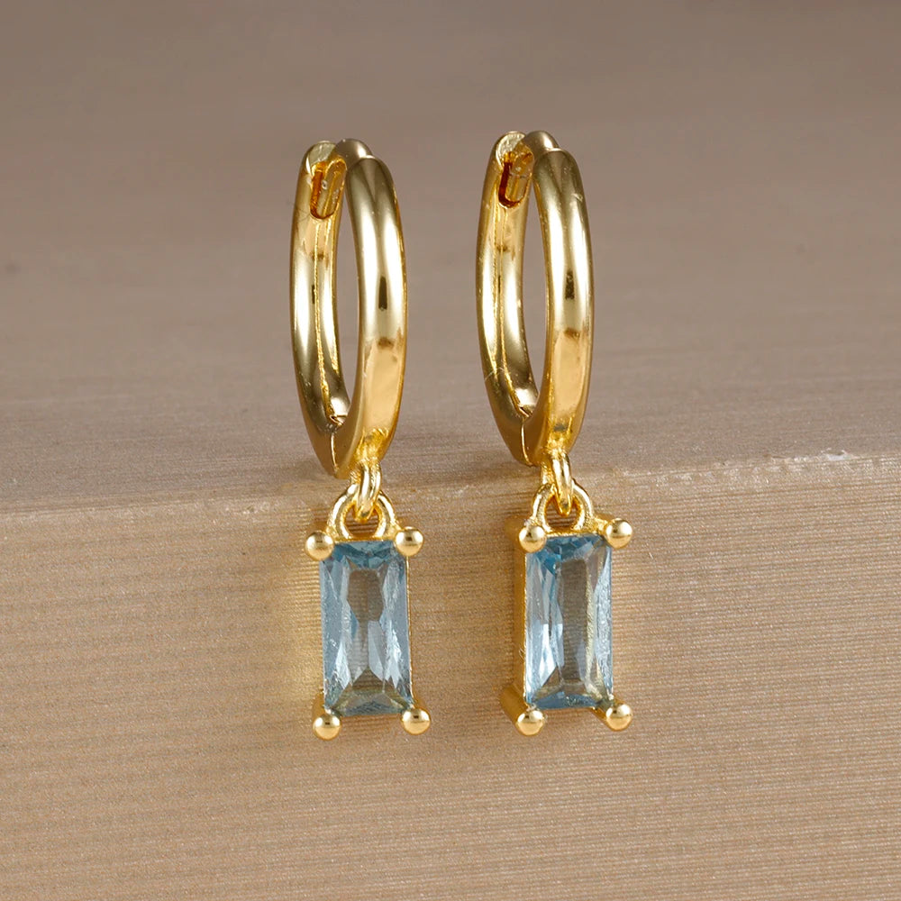 Exquisite Green Zircon Flower Hoop Earrings 18K Gold Plated Steel