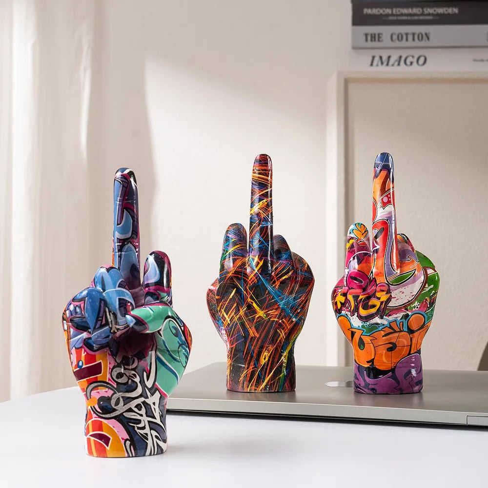 Black Gold Middle Finger Hand Gesture Figurine Pop Modern Art Decoration Accessories