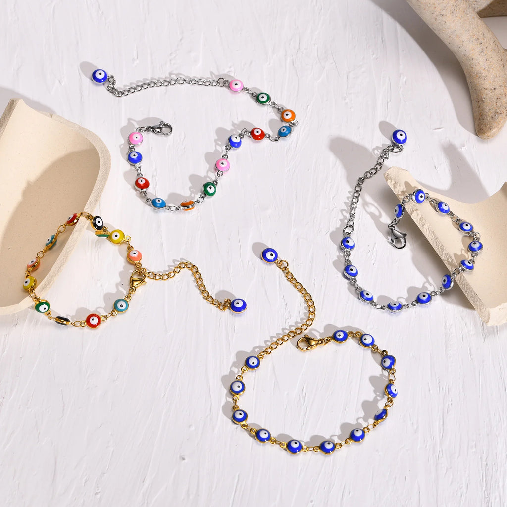 Evil Eye Bracelet,stainless Steel Chain Blue Eye Bracelet Stackable Adjustable Link, Protection Amulet Jewelry