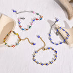 Evil Eye Bracelet,stainless Steel Chain Blue Eye Bracelet Stackable Adjustable Link, Protection Amulet Jewelry